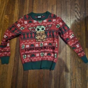 Star Wars Christmas Grogu Red and Green Crewneck Sweater